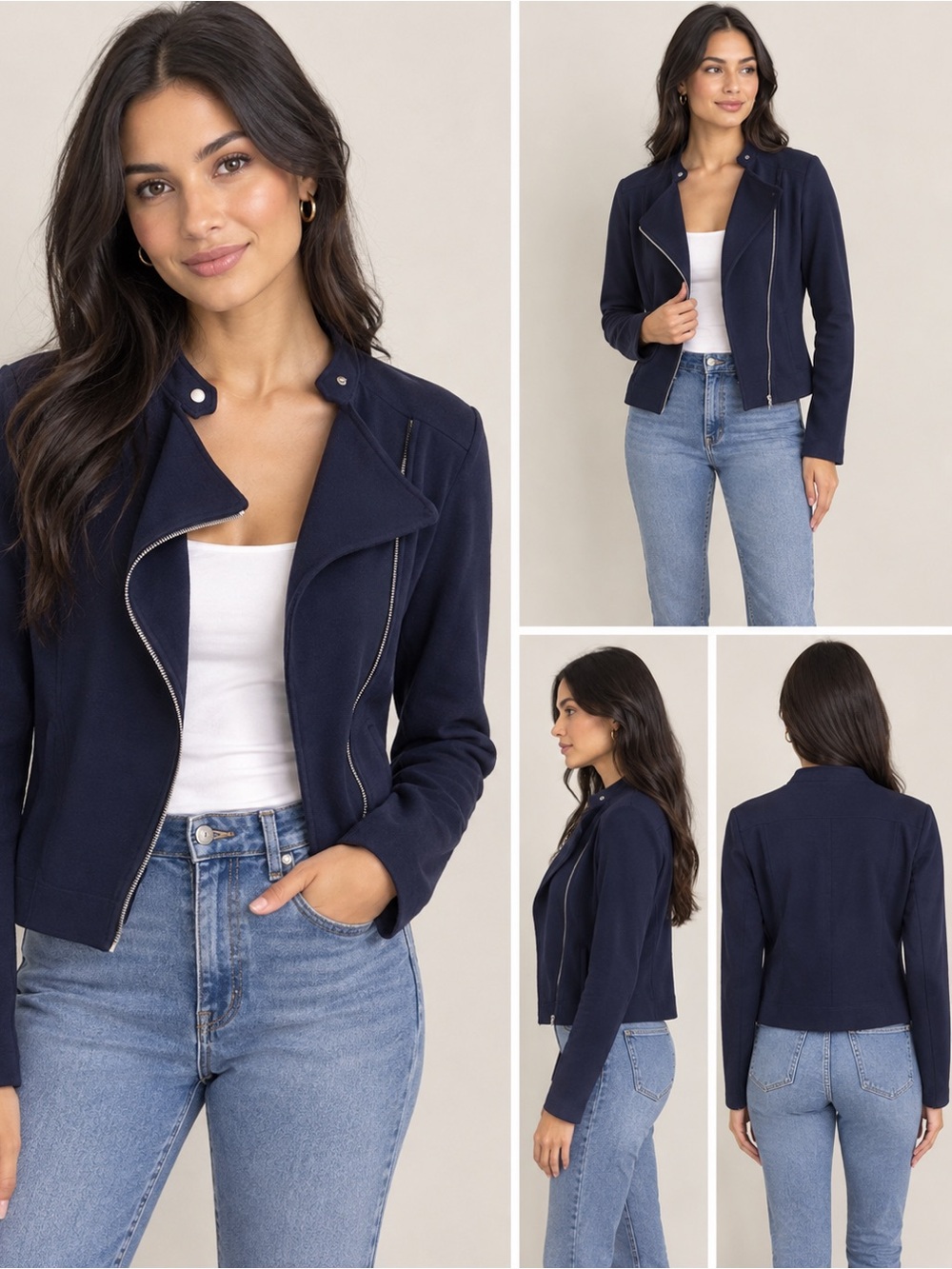 Lauren Ralph Lauren Navy Moto Jacket Size M